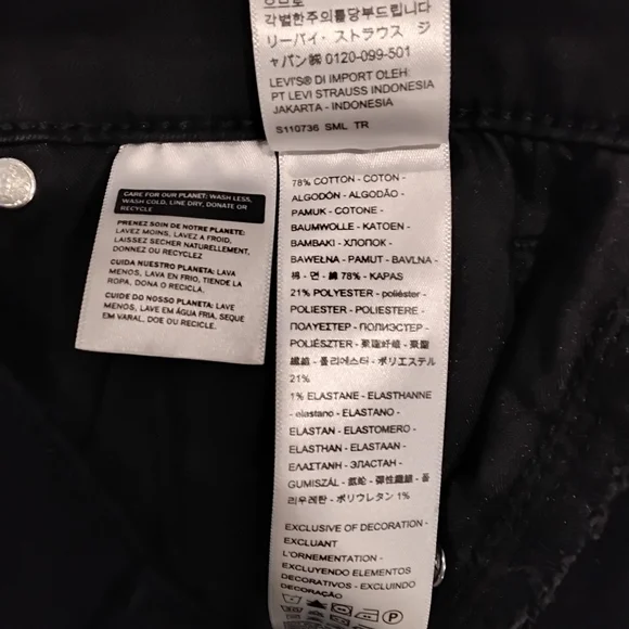 NWT Levi's Slim Straight Leg Black Jeans 24W Firm Price - Picture 5 of 5